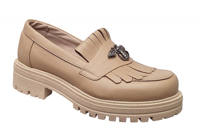 Pantofi dama casual din piele naturala box - Model Cleopatra Bej